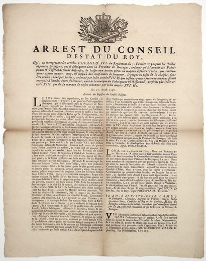 ILLE-ET-VILAINE. 1738. TOILES DE BRETAGNE...