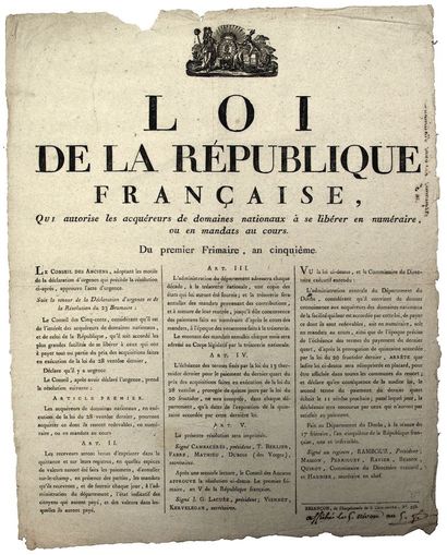 DOUBS. DOMAINE NATIONAUX. 1796. “LOI de la...