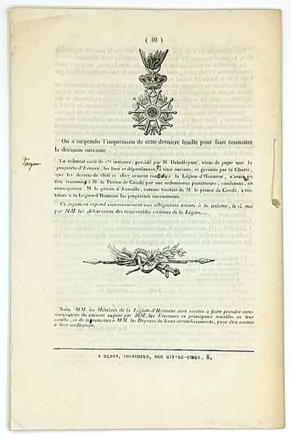 (LÉGION D’HONNEUR) - “LA VÉRITÉ DÉVOILÉE,...