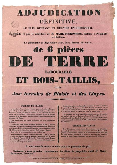 YVELINES. 1829. Adjudication définitive,...