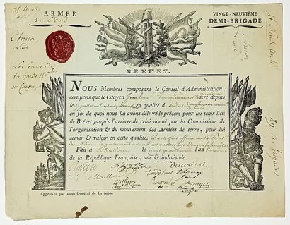 “ARMÉE DU NORD”. BREVET provisoire du Citoyen...
