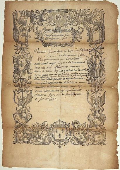 RÉGIMENT CORSE. 1680. CONGÉ MILITAIRE pour...