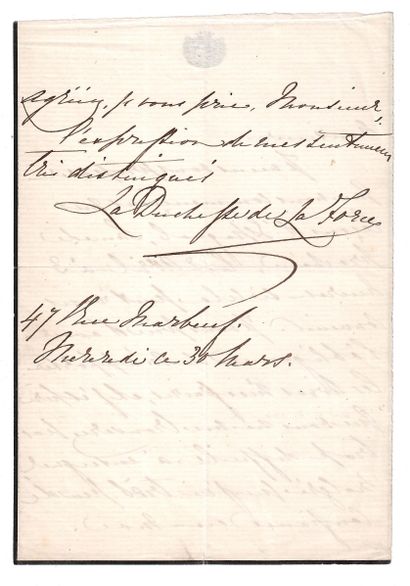 Duchesse de LA FORCE. Antonine de VISCHER...