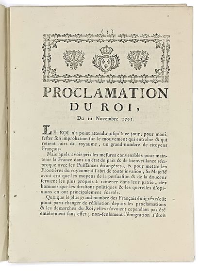 LOUIS XVI. “PROCLAMATION DU ROI, du 12 novembre...