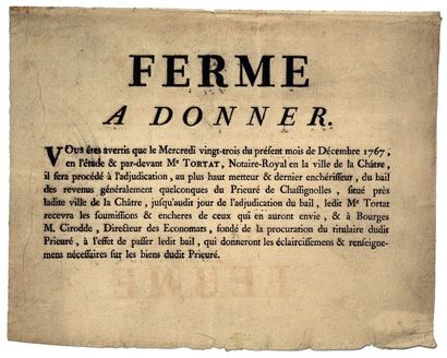 INDRE. LA CHÂTRE. 1767. PRIEURÉ DE CHASSIGNOLLES....