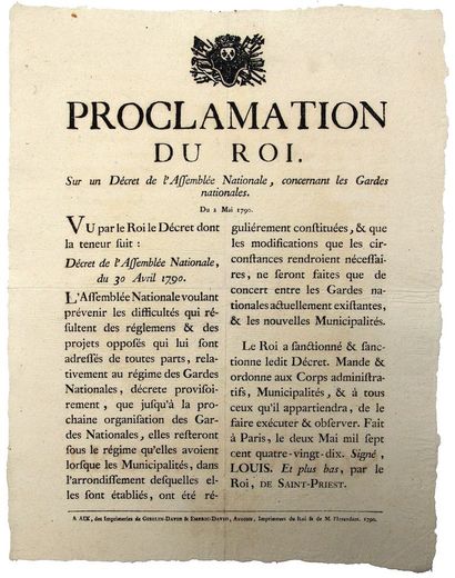 GARDES NATIONALES. 1790. “Proclamation du...