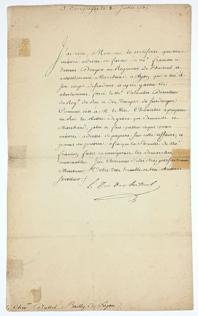 DRAGONS du Régiment de CHOISEUL - Lettre...