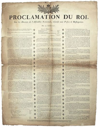 OISE. 1790. POSTES et MESSAGERIES : « Proclamation...