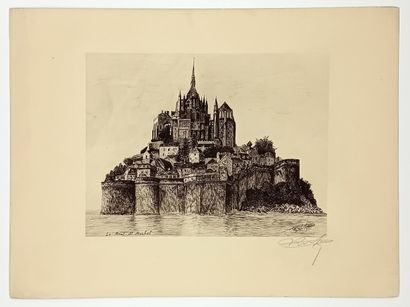 MANCHE. 3 Vues du MONT-SAINT-MICHEL : 2 Eau-forte...