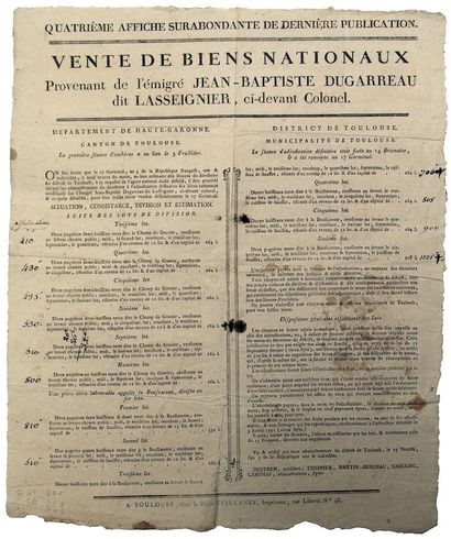 HAUTE-GARONNE. Vente de Biens Nationaux provenant...