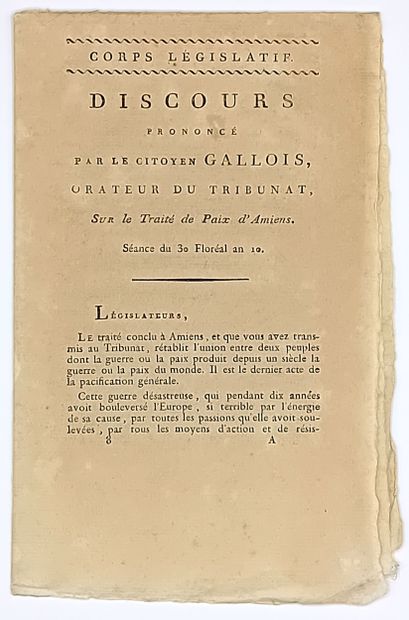 PAIX D’AMIENS. “Discours prononcé par le...