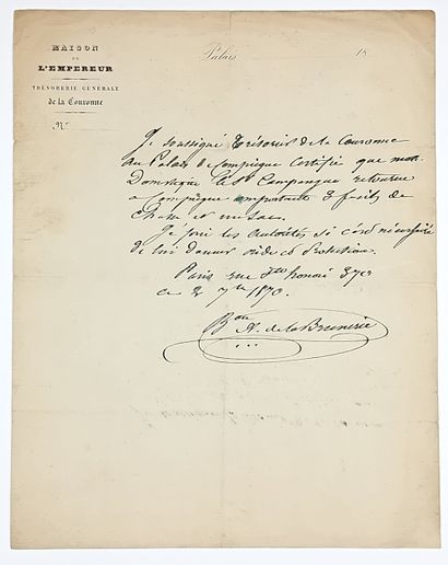 “MAISON DE L’EMPEREUR” - Certificat Autographe...