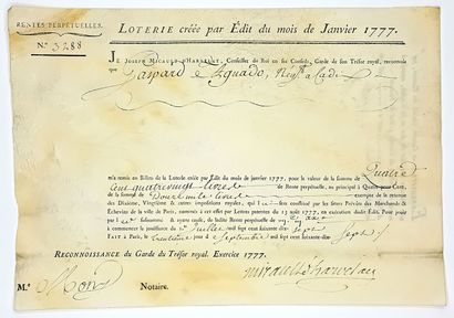 « LOTERIE créée par Édit du mois de Janvier...