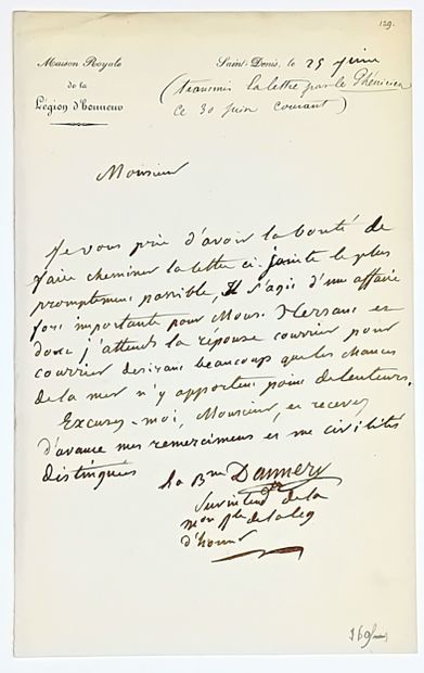“MAISON ROYALE DE LA LÉGION D’HONNEUR” (Entête)...