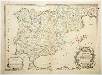 ESPAGNE et PORTUGAL. Carte de 1708 : « L’ESPAGNE...