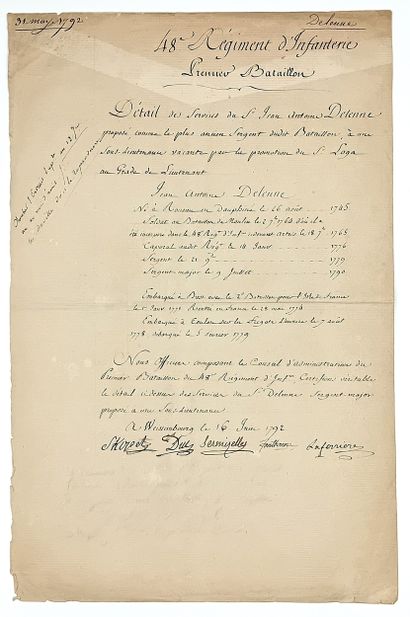 (MARINE) – Pièce signée du 48° Régiment d’INFANTERIE...