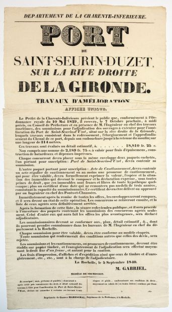 CHARENTE-MARITIME. 1840. PORT DE SAINT-SEURIN-D’UZET,...
