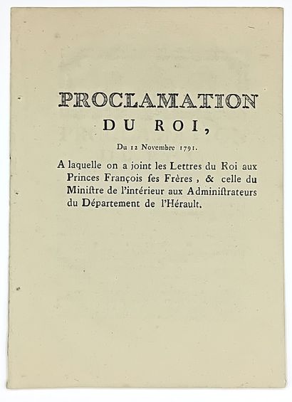 LOUIS XVI. “PROCLAMATION DU ROI, du 12 novembre...