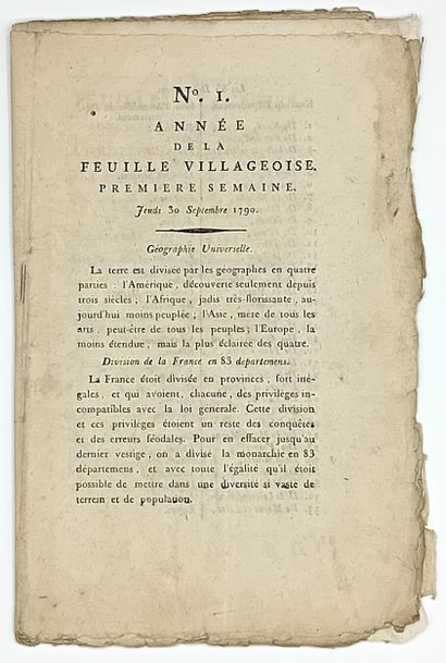 LA FEUILLE VILLAGEOISE, Hebdomadaire N°1,...