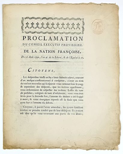 25 AOÛT 1792 - Proclamation de ROLAND, SERVAN,...