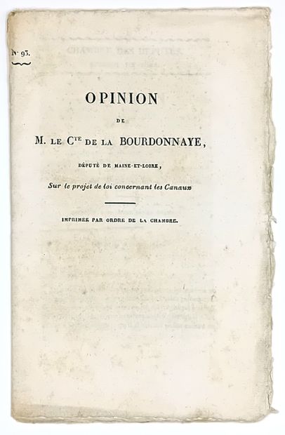 CANAUX - “Opinion de M. le Comte de la BOURDONNAYE...