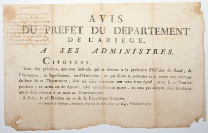 ARIÈGE. OFFICIER DE SANTÉ. Avis du Préfet...