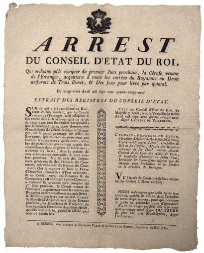 BRETAGNE. 1789. FABRIQUE DE BLANC DE CÉRUSE....