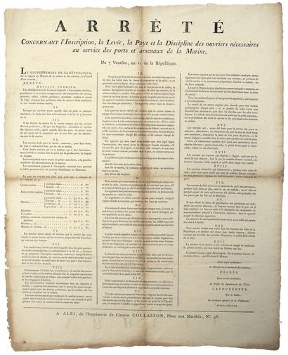 MARINE. 1803. TARN. « Arrêté du 7 ventôse...