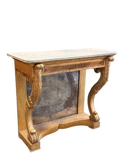 Carved and gilded wooden console table with...