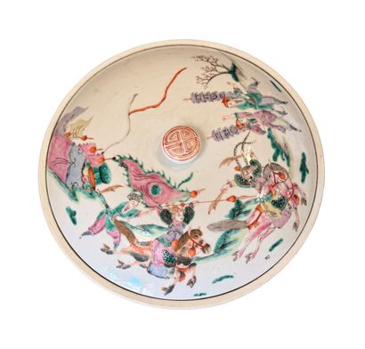 Round lidded porcelain and rose-family enamel...