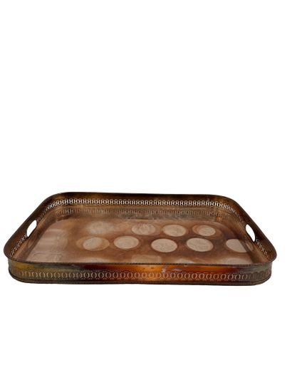 Large silver-plated, engraved metal tray
62...