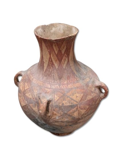 Large polychrome terracotta jar with handles...