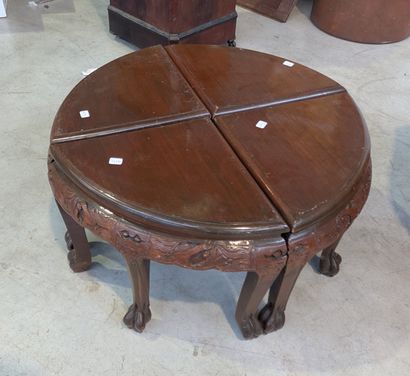 Set of 4 carved exotic wood corner tables...