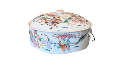 Round lidded porcelain and rose-family enamel...