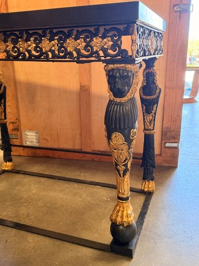 Large console table in black and gold lacquered...