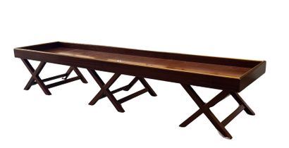 Large mahogany veneer bench with gilded brass...