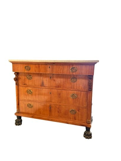 Pair of tall veneered wood chests with four...