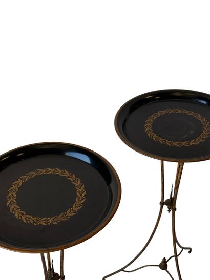 Pair of gilded brass tripod stands with black...