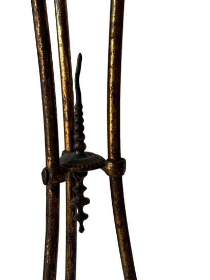 Pair of gilded brass tripod stands with black...