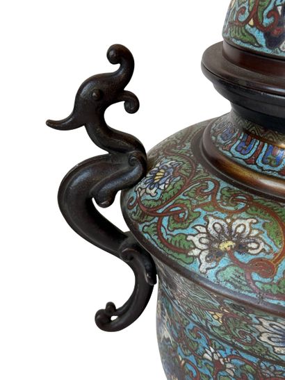 Large incense burner with a lid in bronze...