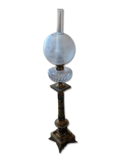 Lamp base in green onyx and polychrome enamel
H....
