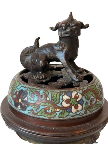Large incense burner with a lid in bronze...