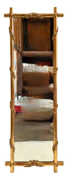 Pair of large rectangular mirrors in carved...