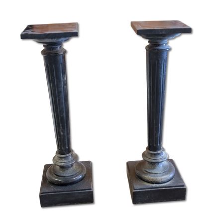 Pair of carved wooden stools with fluted...