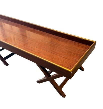 Large mahogany veneer bench with gilded brass...