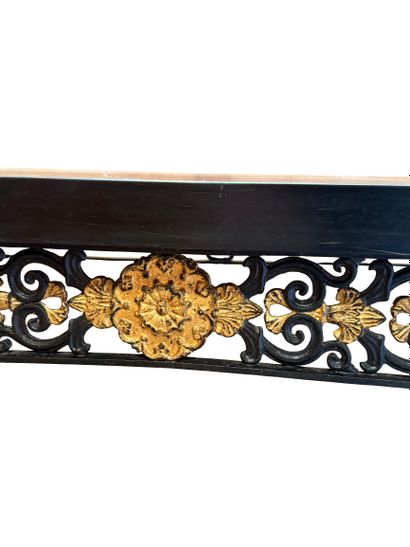 Large console table in black and gold lacquered...