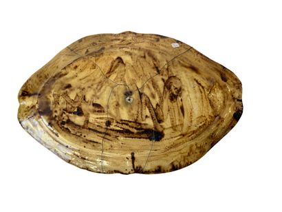 Large oval-shaped dish with scalloped edges,...