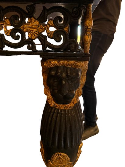 Large console table in black and gold lacquered...