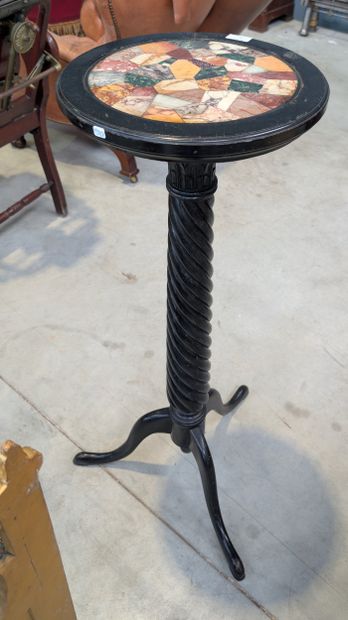 Wooden tripod stool decorated with a hardstone...