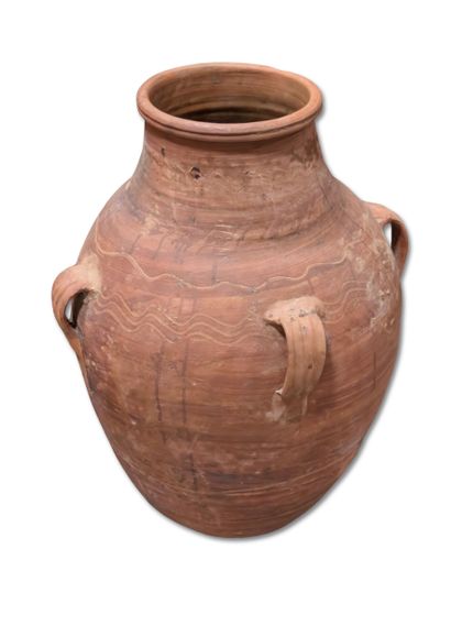 Large polychrome terracotta jar with handles...